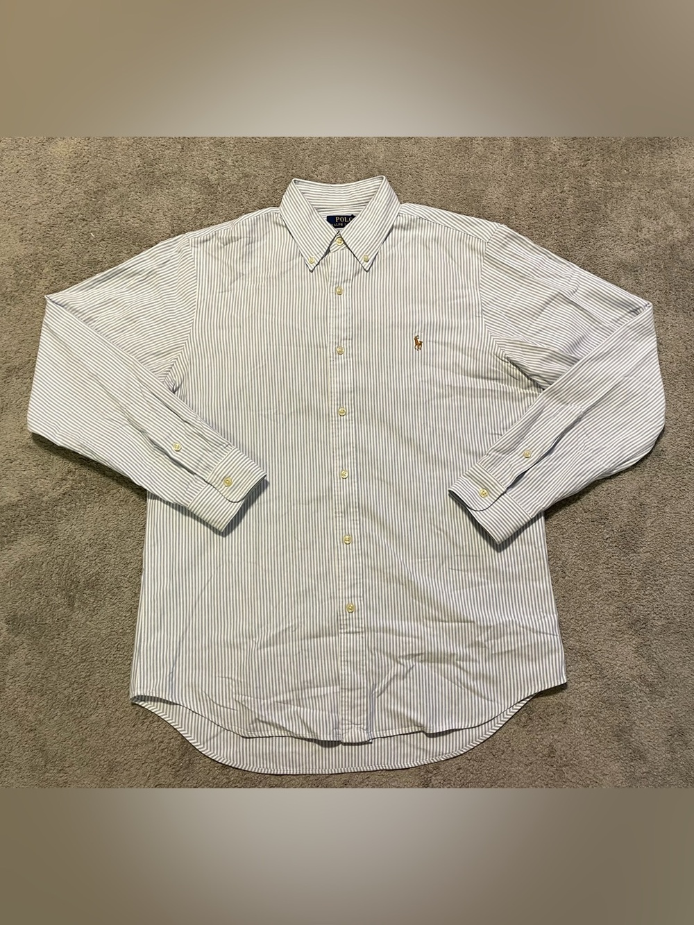 Polo Ralph Lauren Button Down Shirt Mens M Classic Striped Blue White Brown Pony